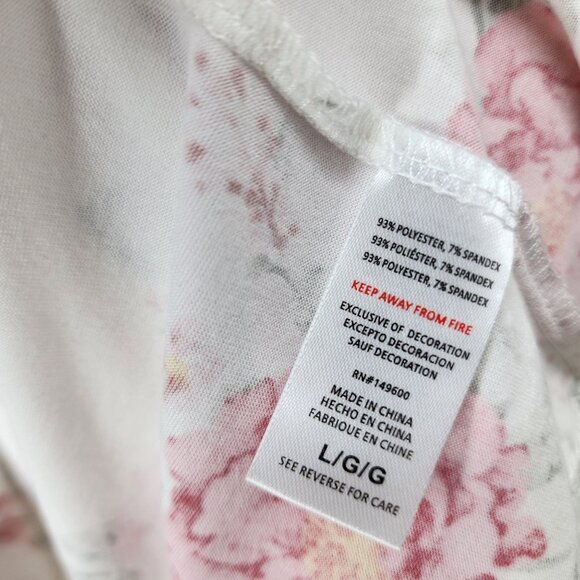 Floral Kimono Robe Belt L 93% Polyester & 7% Spandex‎ White & Pink Rose Pattern - Picture 6 of 9